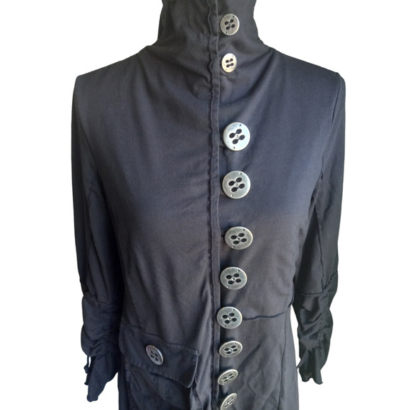 Neon Buddha Black Coat/Dress with Button Detail - Picture 2 of 12